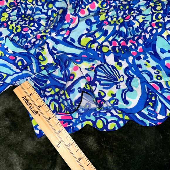 Lilly Pulitzer Buttercup Knit Short Women Small Ceviche Blue Scallop Hem Pull-On - Picture 5 of 6